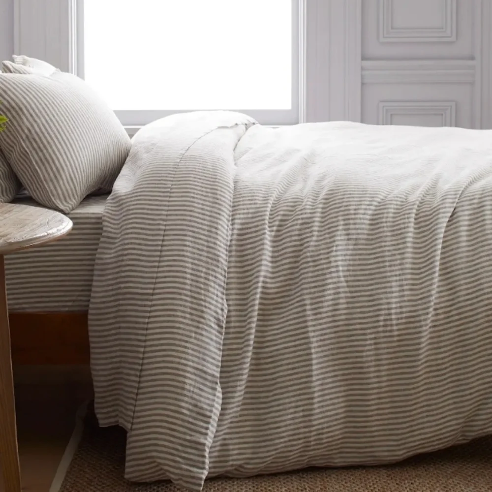 Quince European Linen Duvet Cover Set - grey & white stripe